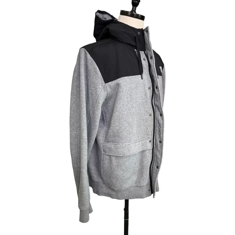 The North Face Rivington II Mens XL Gray Snap Front Hooded Jacket Cotton Blend